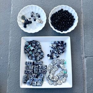 Handmade Black White Glass Bead Lot Artisan Lampwork Collection Jewelry Making